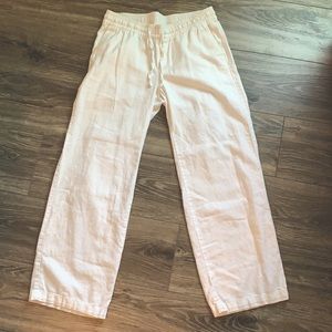 White linen blend wide leg pants